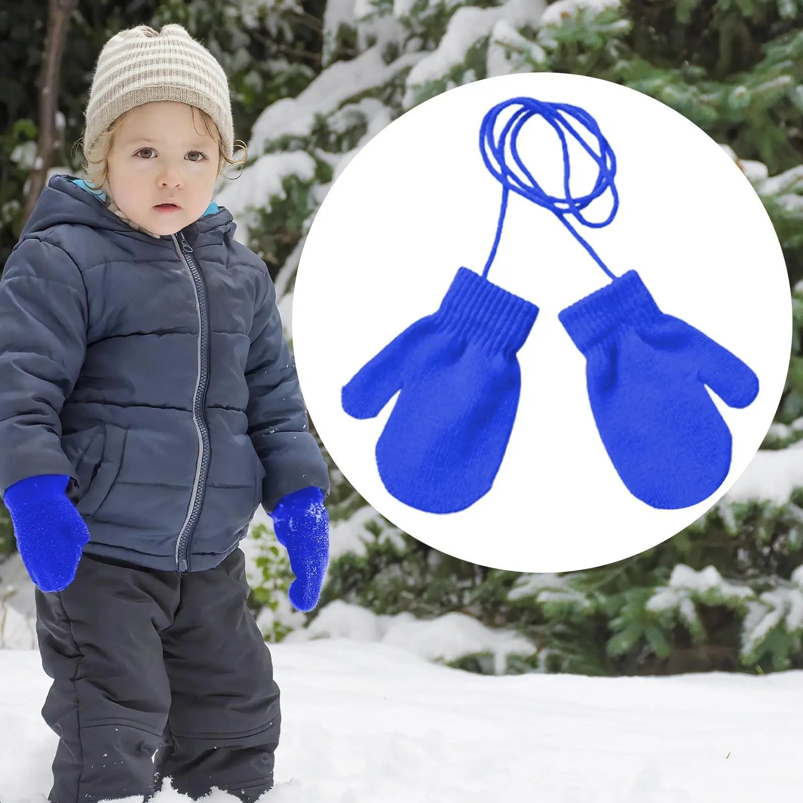 Kids Ski Gloves Knitted Snow Gloves with String Comfortable Warm Mittens Cute Kids Winter Accessories for Skiing Skating