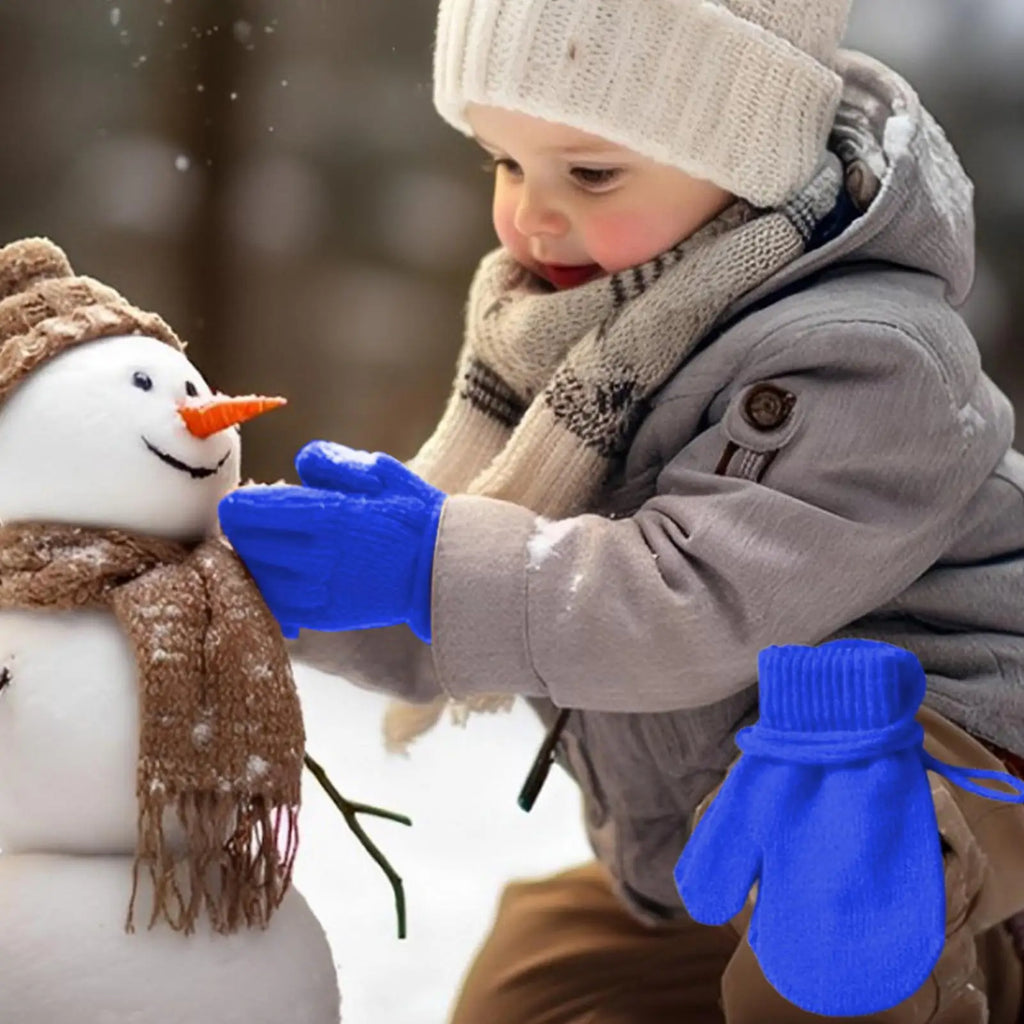 Kids Ski Gloves Knitted Snow Gloves with String Comfortable Warm Mittens Cute Kids Winter Accessories for Skiing Skating