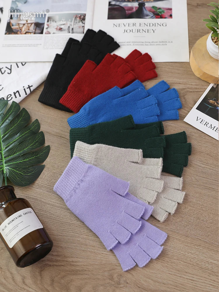 Sale Wool Mitt Exposed Fingertip Women's Gloves Winter Autumn Work Gloves Knitted for Women Fingerless Gloves Drive Mittens