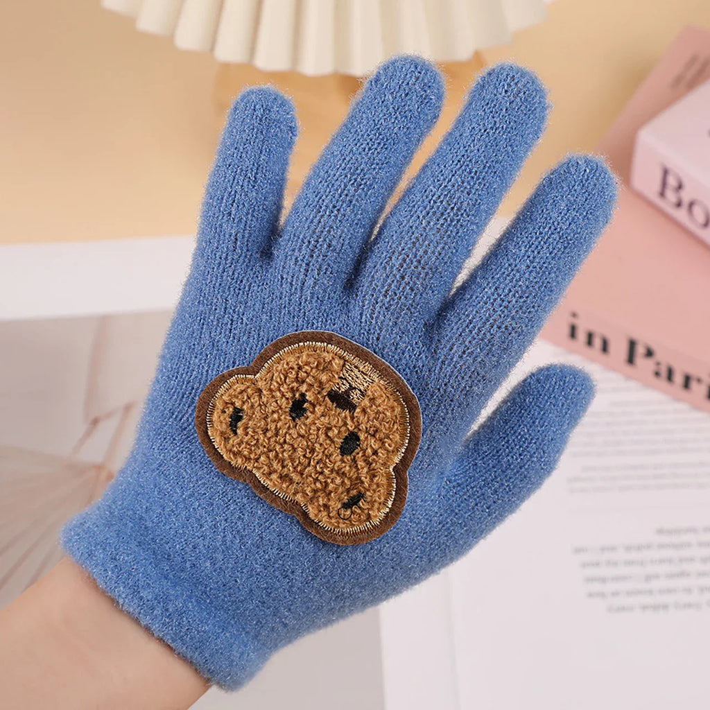 Cute Bear Baby Knitted Gloves Autumn Winter Warm Kids Full Finger Gloves Cartoon Animal Toddler Mittens