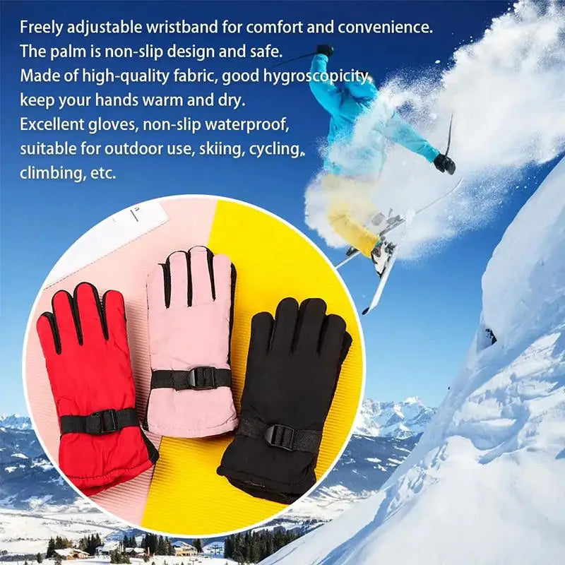 1pair Kids Gloves Waterproof Outdoor Full Finger Thermal Gloves Children Winter Snow Mittens for for 3-13 Years Old Boy Girl