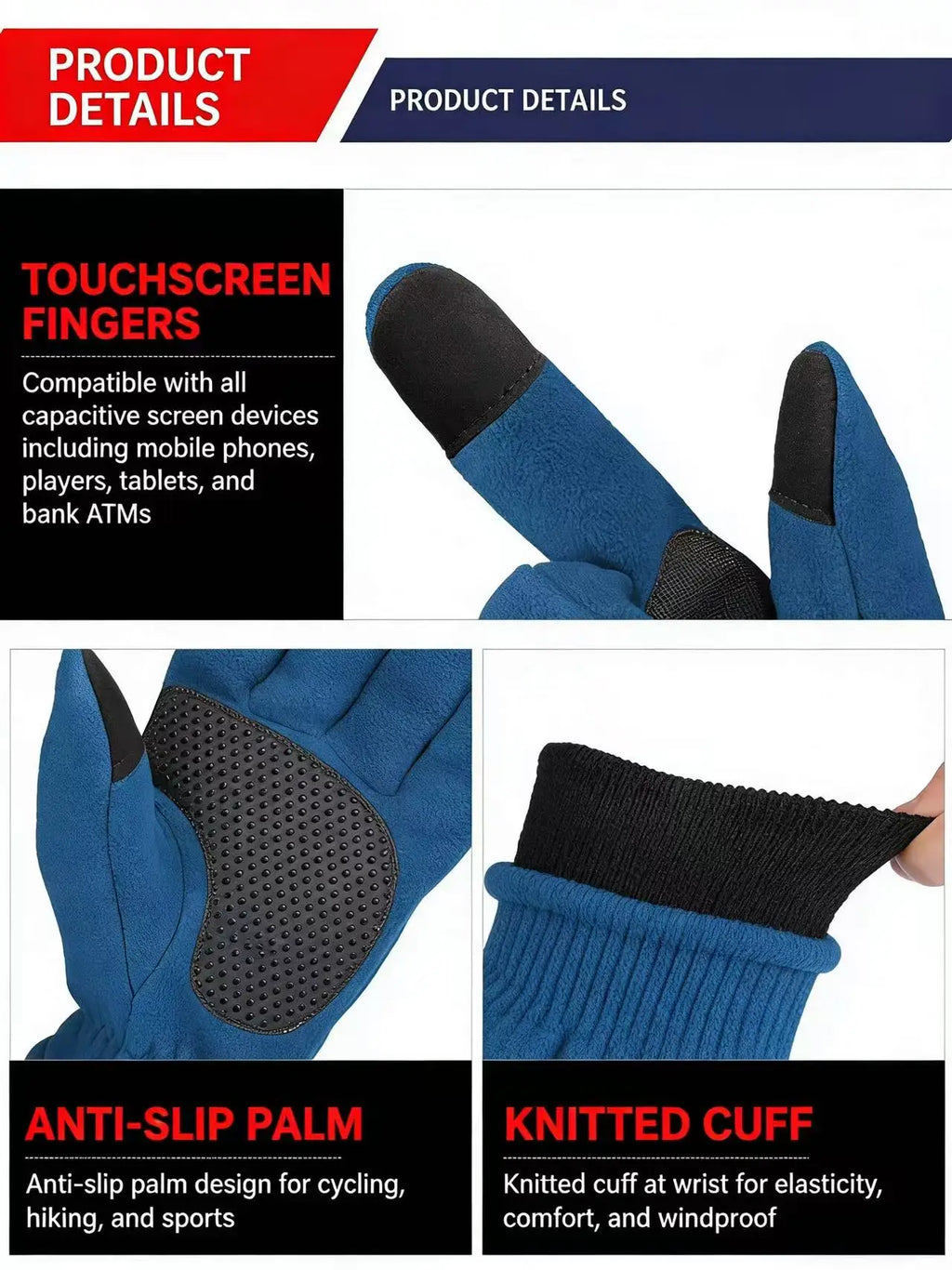 Men Women's Winter Warm Gloves Double-Layer Fleece Protective Thermal Gloves Winter Waterproof Anti-slip Outdoor Cycling Gloves