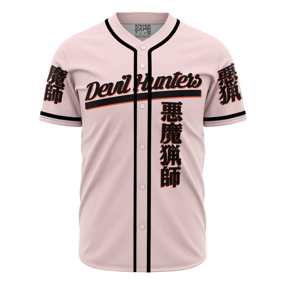 Devil Hunter Anime Jersey - Stylish Pink &amp; Black Baseball Shirt For Fans