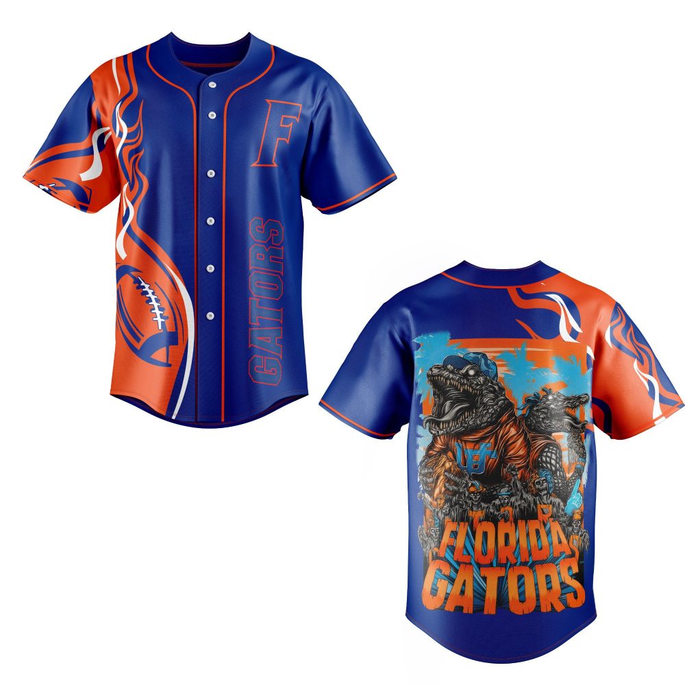 Florida Gators Men'S Baseball Jersey - Bold Alligator Graphic, Blue &amp; Orange Fan Gear