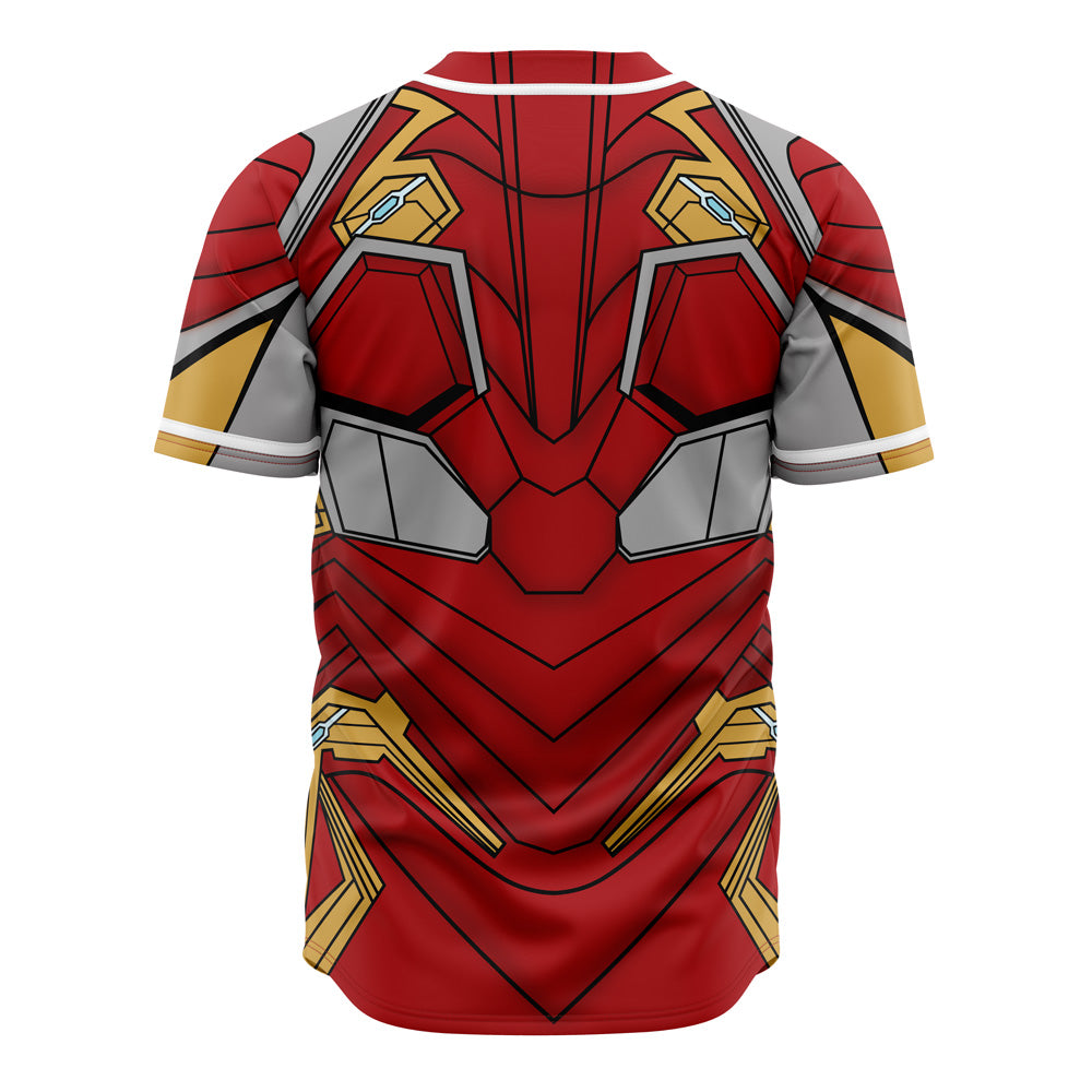 Superhero-Inspired Red Armor Baseball Jersey - Unleash Your Inner Hero!