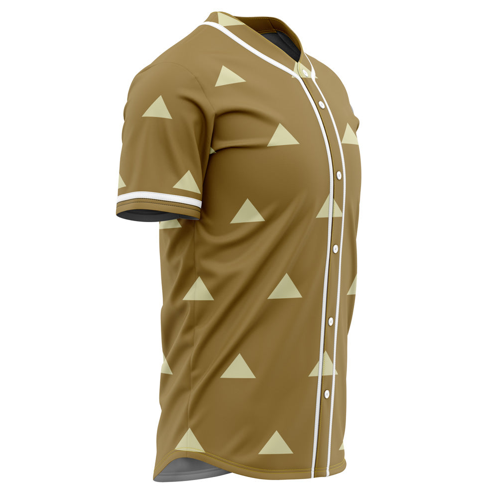 Trendy Tan Triangle Pattern Baseball Jersey - Stylish &amp; Comfortable Sportswear Top
