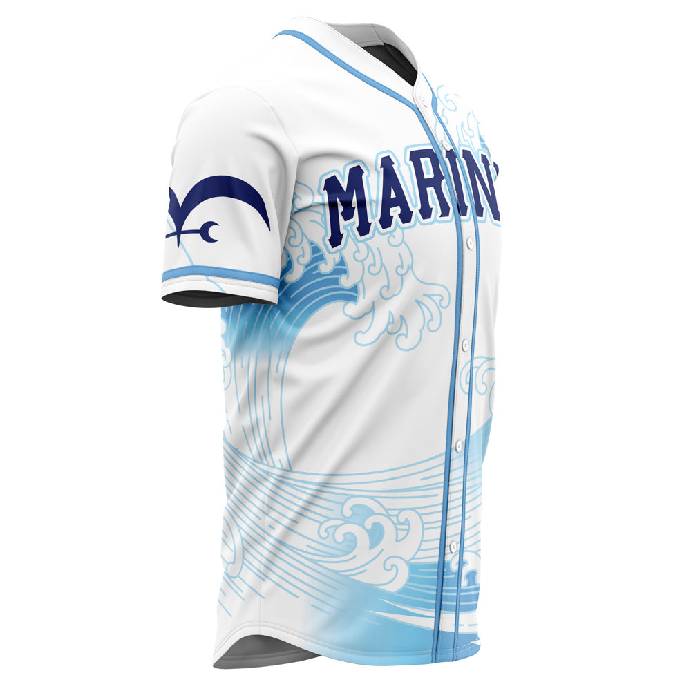 Wave Pattern Baseball Jersey - Marine Style, Comfortable Fit, Perfect For Fans