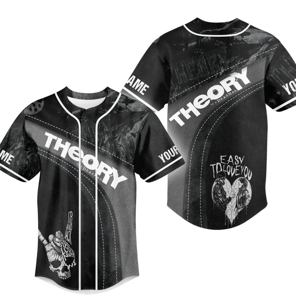 Edgy Black Graphic Baseball Jersey - Bold 'Theory' Design, Perfect For Streetwear Lovers