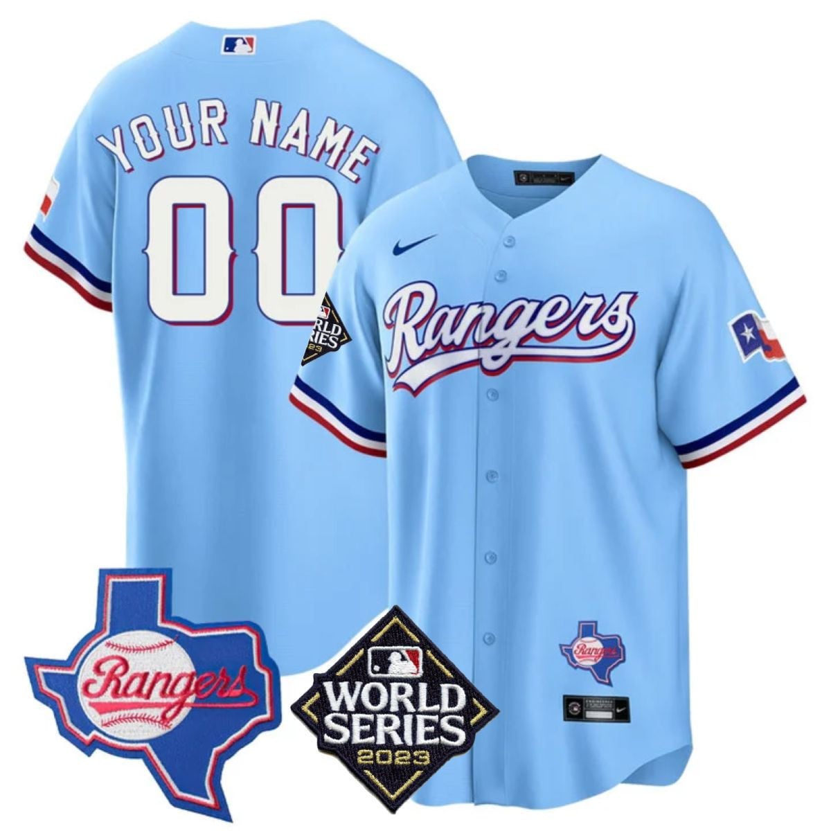 Men's Texas Rangers Limited Cool Base Jersey - 2023 World Series Patch/ Texas State Patch - All Stitched