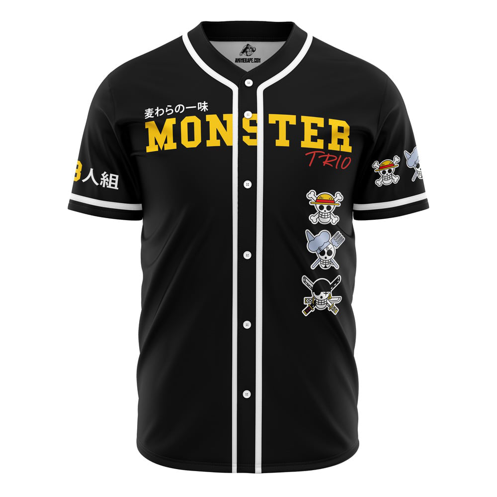 Anime-Inspired 'Monster Trio' Black Baseball Jersey – Bold Design, Perfect Gift For Fans!